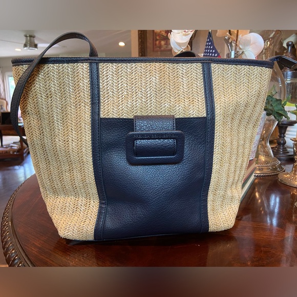 French Connection Lucia Straw Double Handle Tote Bag - Picture 1 of 15